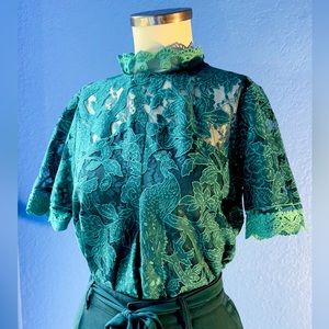 GORGEOUS ModCloth Peacock Lace Teal top, size small